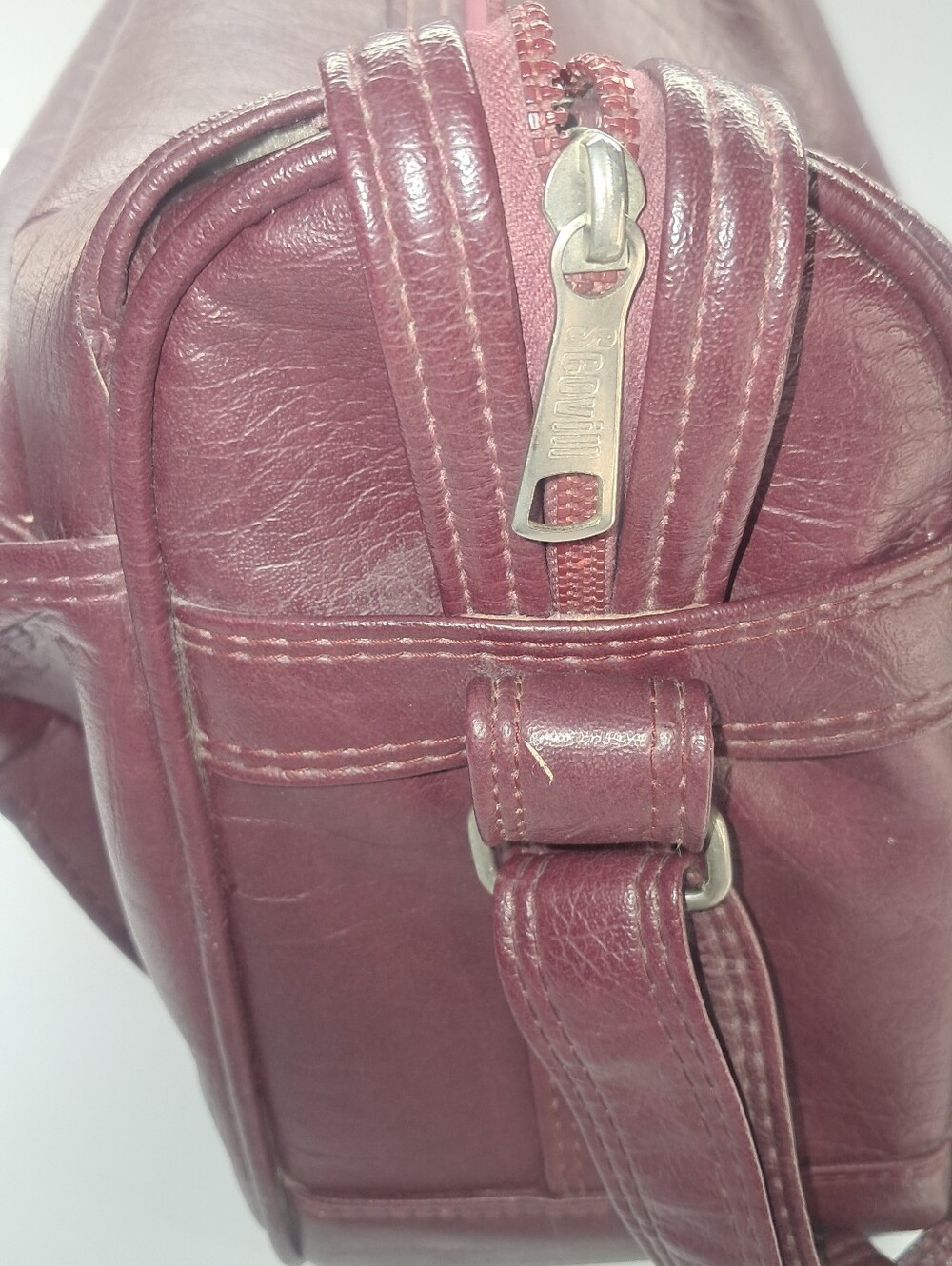 Vintage 1980s Samsonite Burgundy Leather Briefcase Flapover Attache Mexico - Picture 8 of 16